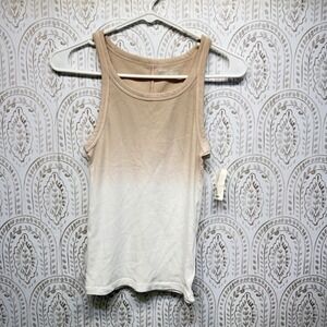 Aerie Tank Top Women S Tan White Ombre Ribbed Scoop Neck Sleeveless Dip Dye